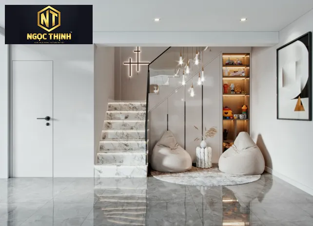KỆ CẦU THANG NGỌC THỊNH GỖ CAO CẤP VÀ KIỂU DÁNG SANG TRỌNG